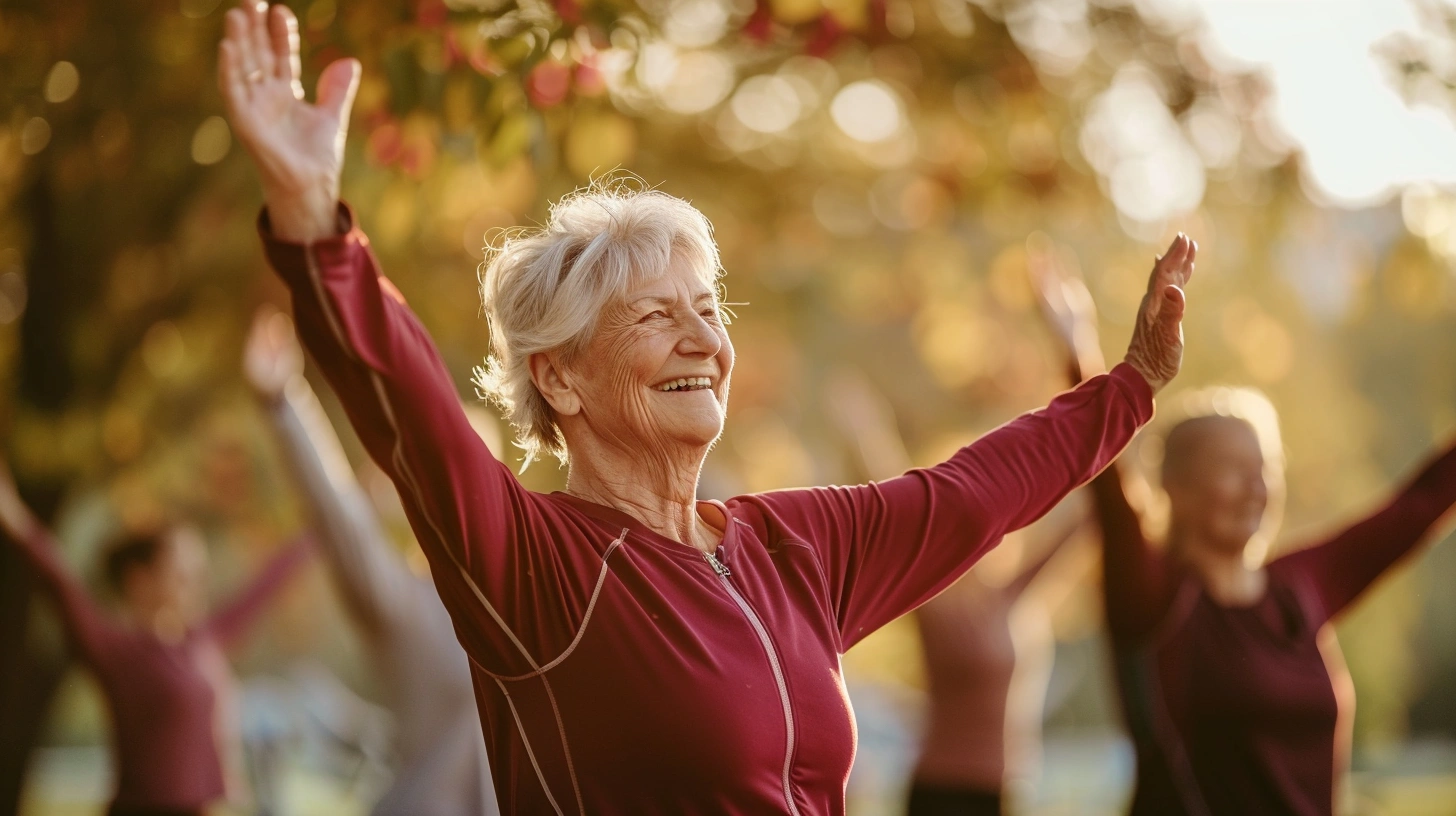 Активні пенсіонери займаються спортом на свіжому повітрі